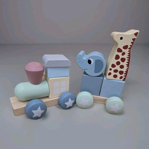 Wooden Animal stacking train toy Pastel Rainbow 19 pieces - Picture 4 of 5